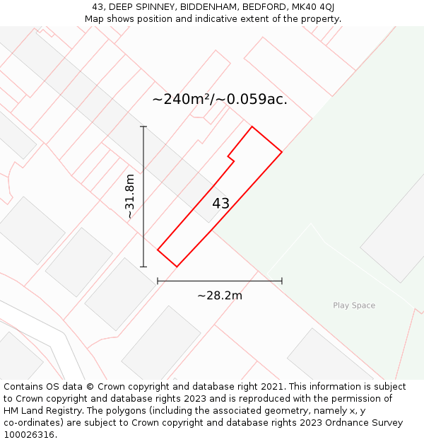 43, DEEP SPINNEY, BIDDENHAM, BEDFORD, MK40 4QJ: Plot and title map