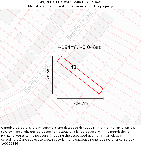 43, DEERFIELD ROAD, MARCH, PE15 9AG: Plot and title map