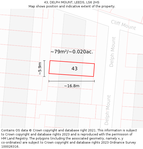 43, DELPH MOUNT, LEEDS, LS6 2HS: Plot and title map