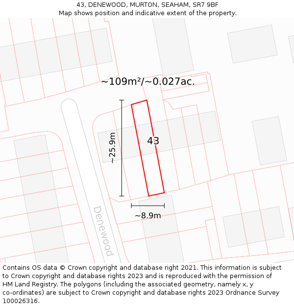 43, DENEWOOD, MURTON, SEAHAM, SR7 9BF: Plot and title map