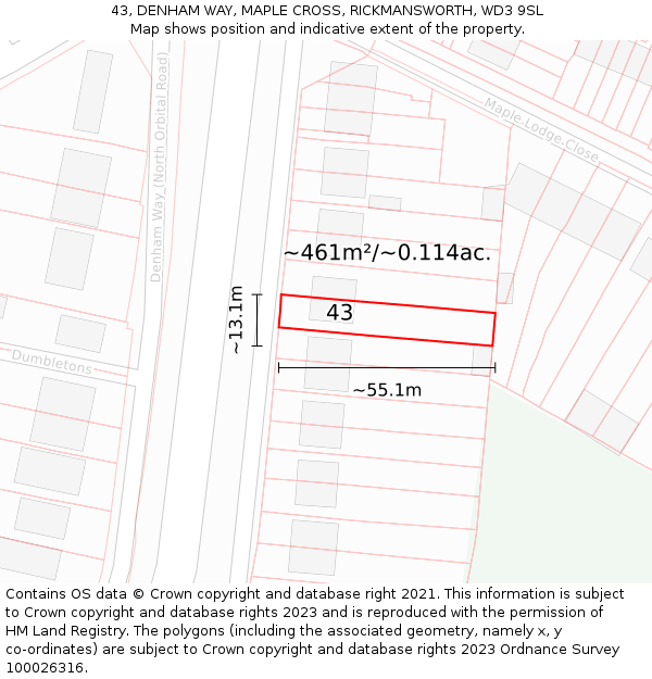 43, DENHAM WAY, MAPLE CROSS, RICKMANSWORTH, WD3 9SL: Plot and title map