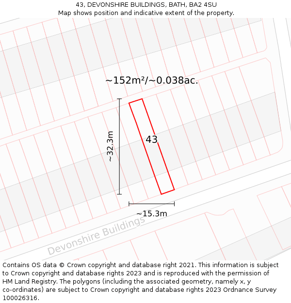 43, DEVONSHIRE BUILDINGS, BATH, BA2 4SU: Plot and title map