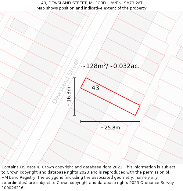 43, DEWSLAND STREET, MILFORD HAVEN, SA73 2AT: Plot and title map
