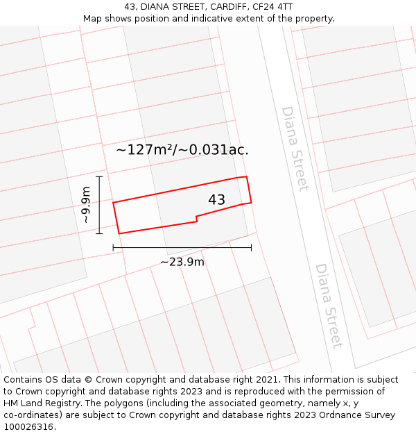 43, DIANA STREET, CARDIFF, CF24 4TT: Plot and title map