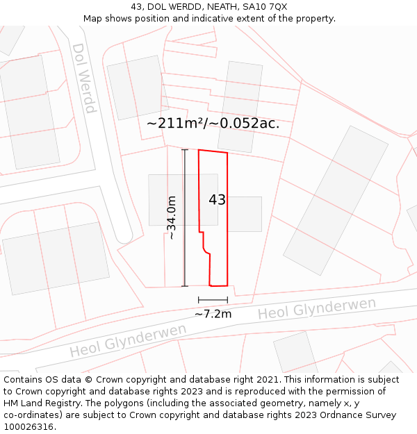 43, DOL WERDD, NEATH, SA10 7QX: Plot and title map