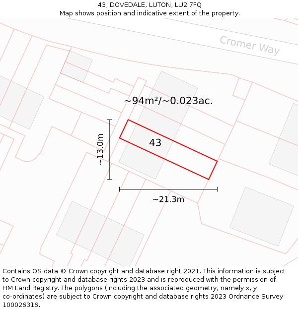 43, DOVEDALE, LUTON, LU2 7FQ: Plot and title map