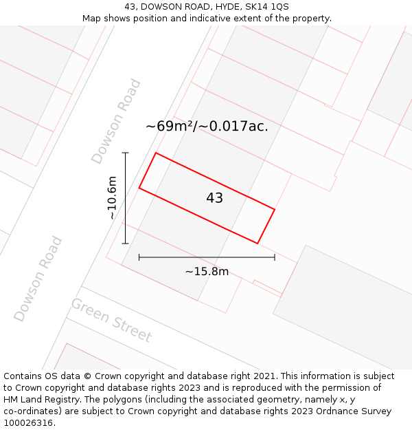 43, DOWSON ROAD, HYDE, SK14 1QS: Plot and title map