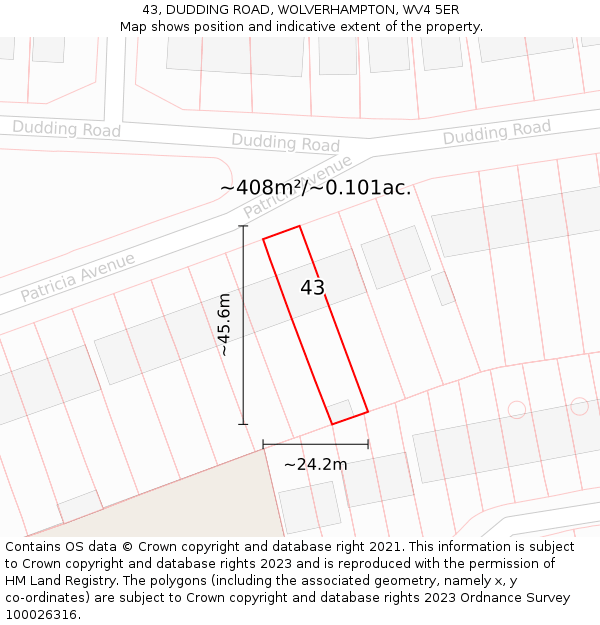 43, DUDDING ROAD, WOLVERHAMPTON, WV4 5ER: Plot and title map
