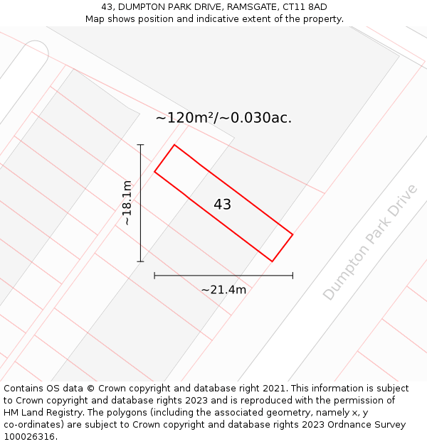43, DUMPTON PARK DRIVE, RAMSGATE, CT11 8AD: Plot and title map