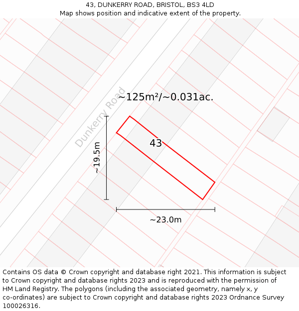 43, DUNKERRY ROAD, BRISTOL, BS3 4LD: Plot and title map