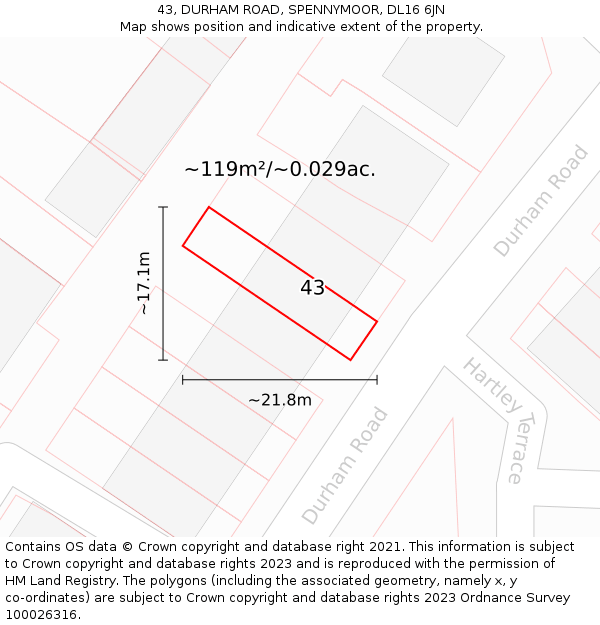 43, DURHAM ROAD, SPENNYMOOR, DL16 6JN: Plot and title map