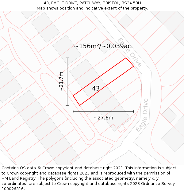 43, EAGLE DRIVE, PATCHWAY, BRISTOL, BS34 5RH: Plot and title map