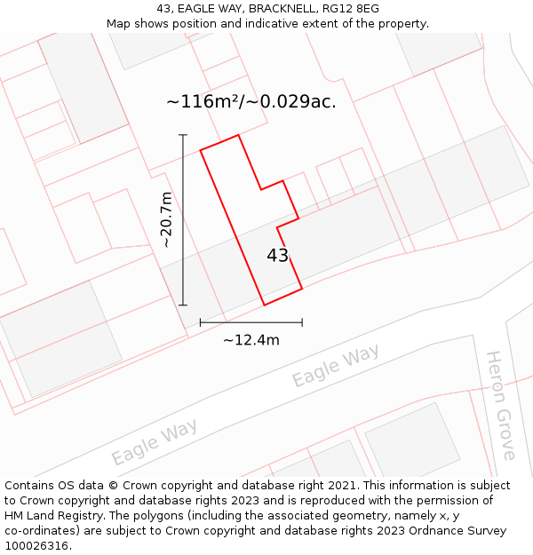 43, EAGLE WAY, BRACKNELL, RG12 8EG: Plot and title map