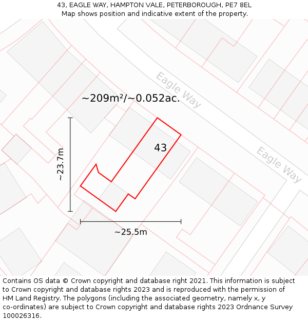 43, EAGLE WAY, HAMPTON VALE, PETERBOROUGH, PE7 8EL: Plot and title map