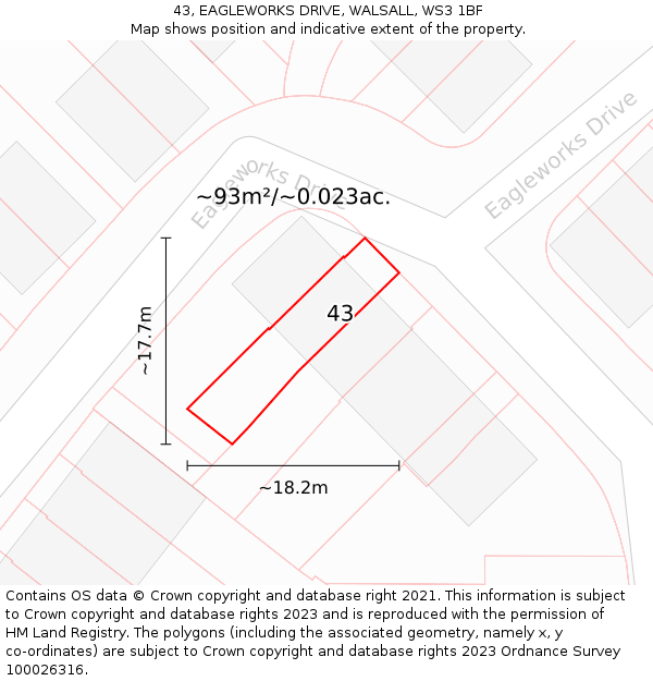 43, EAGLEWORKS DRIVE, WALSALL, WS3 1BF: Plot and title map