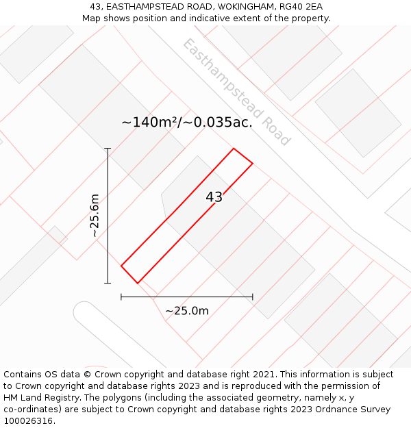43, EASTHAMPSTEAD ROAD, WOKINGHAM, RG40 2EA: Plot and title map