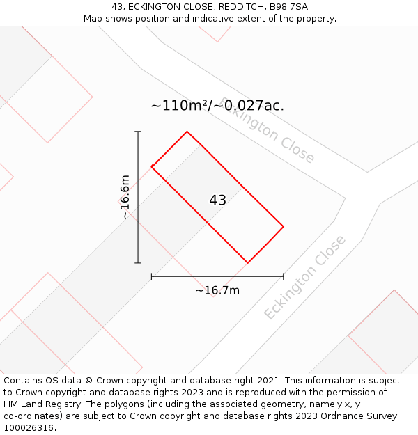 43, ECKINGTON CLOSE, REDDITCH, B98 7SA: Plot and title map
