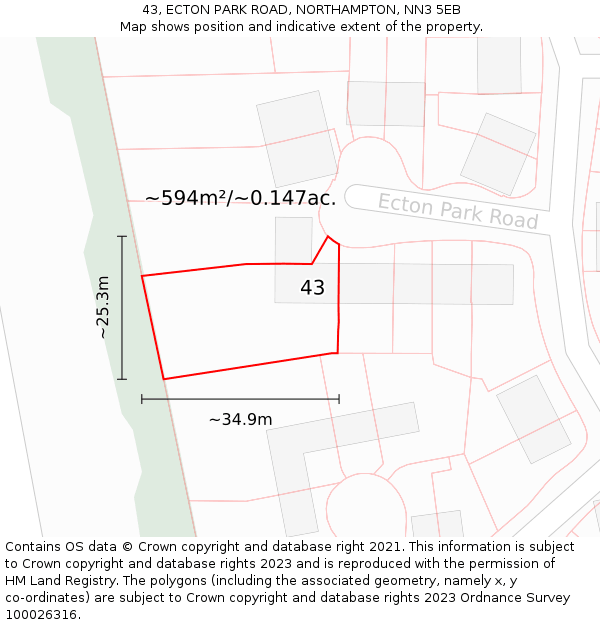43, ECTON PARK ROAD, NORTHAMPTON, NN3 5EB: Plot and title map