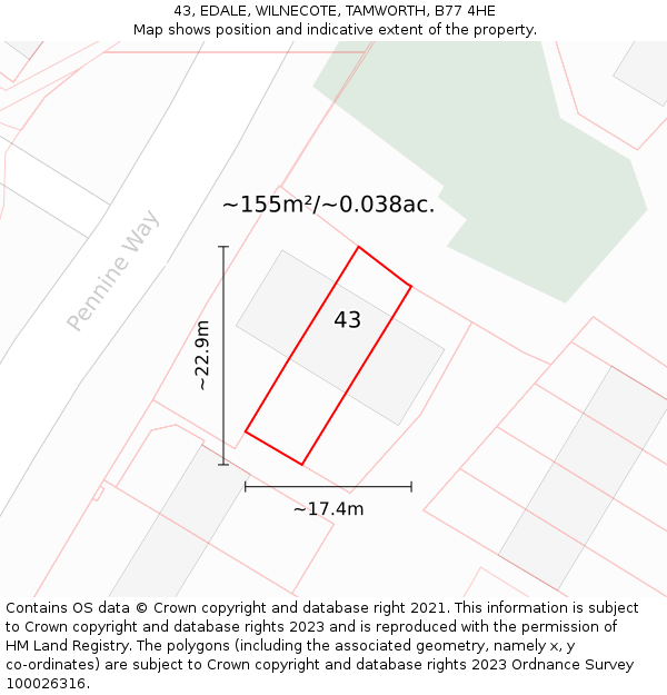 43, EDALE, WILNECOTE, TAMWORTH, B77 4HE: Plot and title map