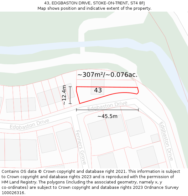 43, EDGBASTON DRIVE, STOKE-ON-TRENT, ST4 8FJ: Plot and title map