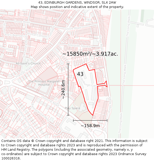 43, EDINBURGH GARDENS, WINDSOR, SL4 2AW: Plot and title map