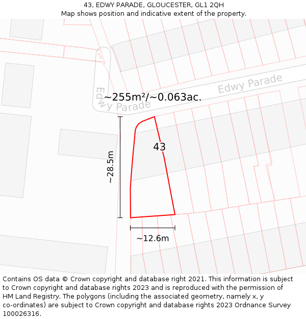 43, EDWY PARADE, GLOUCESTER, GL1 2QH: Plot and title map