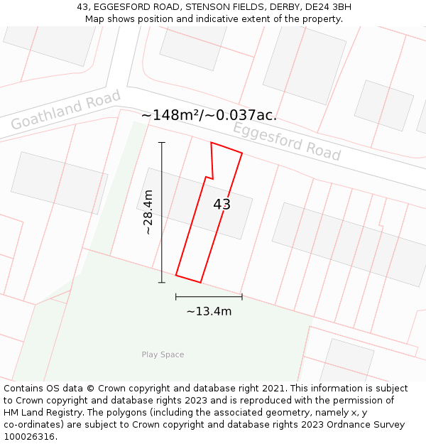 43, EGGESFORD ROAD, STENSON FIELDS, DERBY, DE24 3BH: Plot and title map