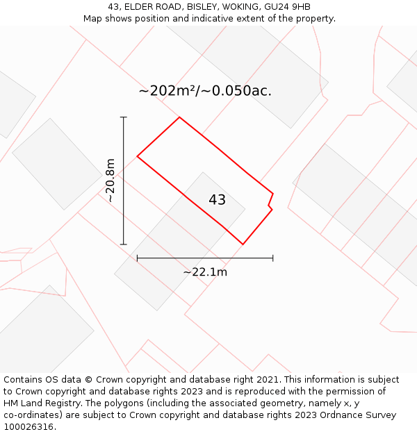 43, ELDER ROAD, BISLEY, WOKING, GU24 9HB: Plot and title map