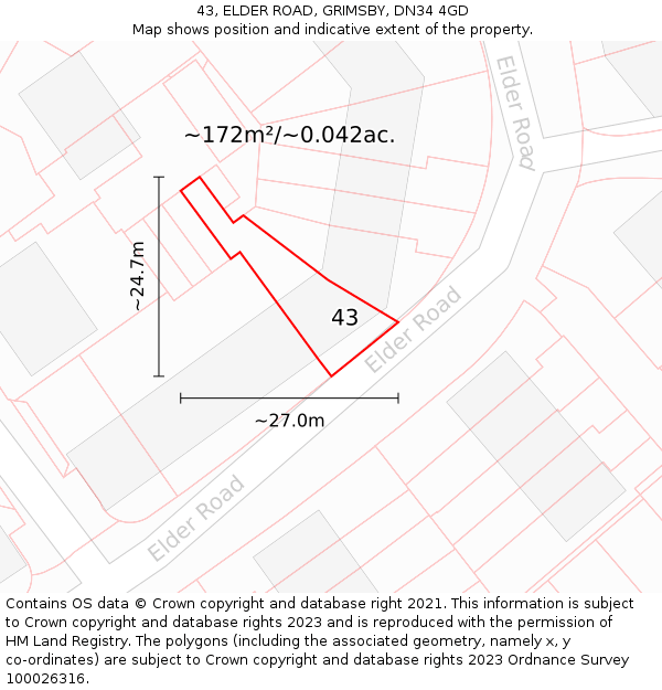 43, ELDER ROAD, GRIMSBY, DN34 4GD: Plot and title map