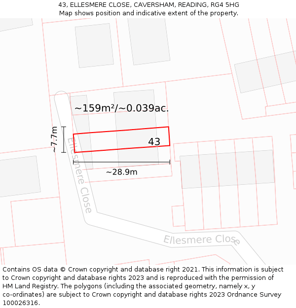 43, ELLESMERE CLOSE, CAVERSHAM, READING, RG4 5HG: Plot and title map