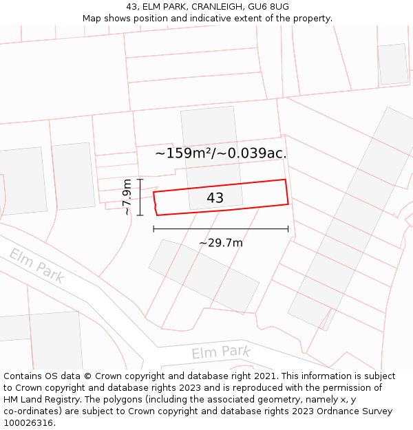 43, ELM PARK, CRANLEIGH, GU6 8UG: Plot and title map