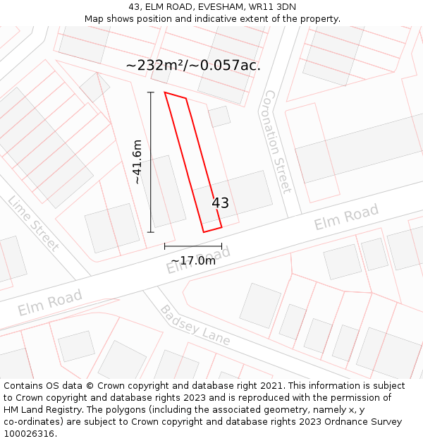 43, ELM ROAD, EVESHAM, WR11 3DN: Plot and title map