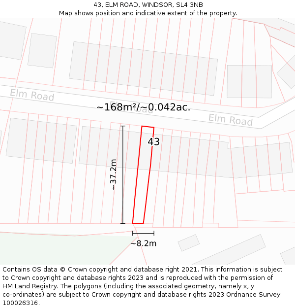 43, ELM ROAD, WINDSOR, SL4 3NB: Plot and title map