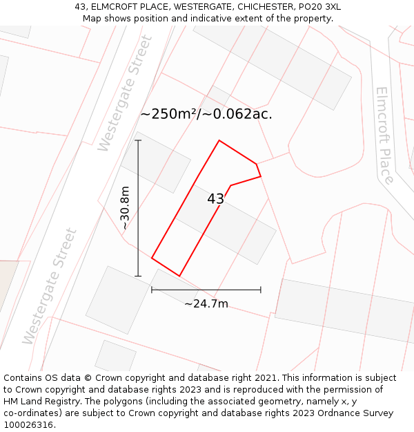 43, ELMCROFT PLACE, WESTERGATE, CHICHESTER, PO20 3XL: Plot and title map