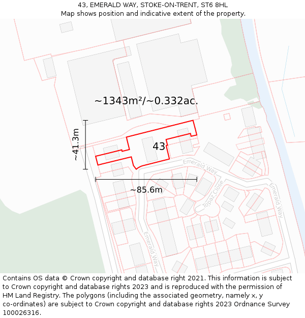 43, EMERALD WAY, STOKE-ON-TRENT, ST6 8HL: Plot and title map