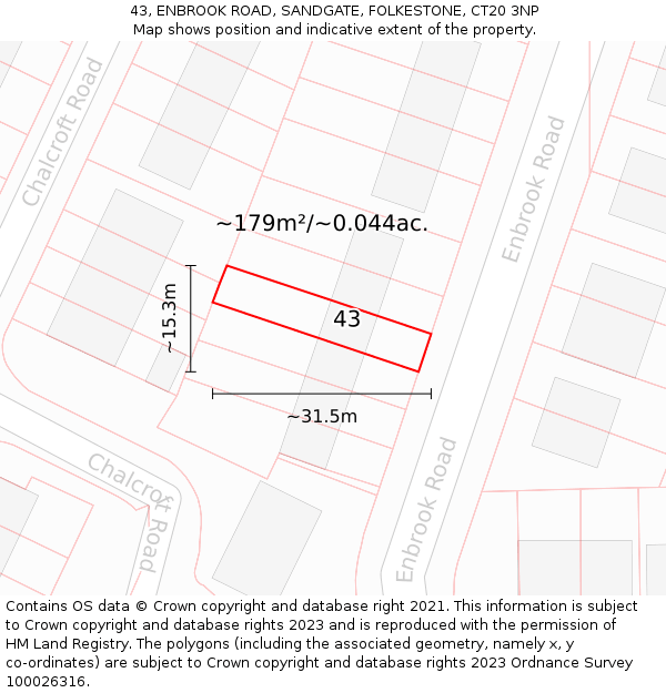 43, ENBROOK ROAD, SANDGATE, FOLKESTONE, CT20 3NP: Plot and title map