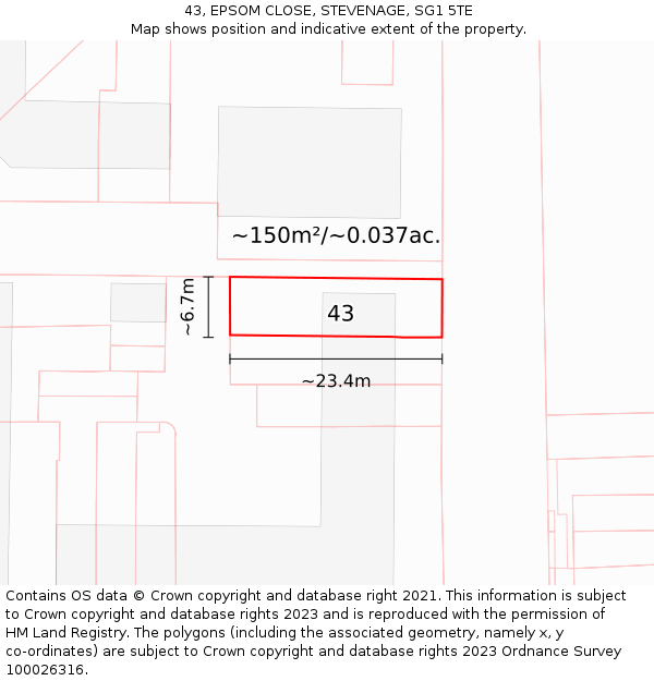 43, EPSOM CLOSE, STEVENAGE, SG1 5TE: Plot and title map