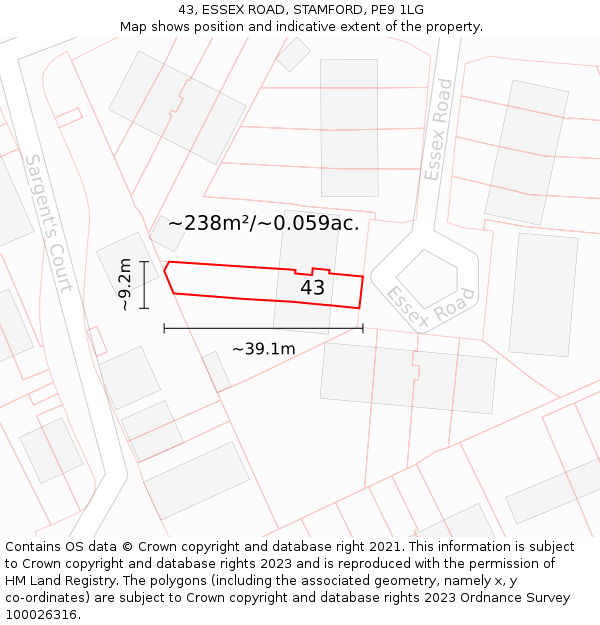 43, ESSEX ROAD, STAMFORD, PE9 1LG: Plot and title map