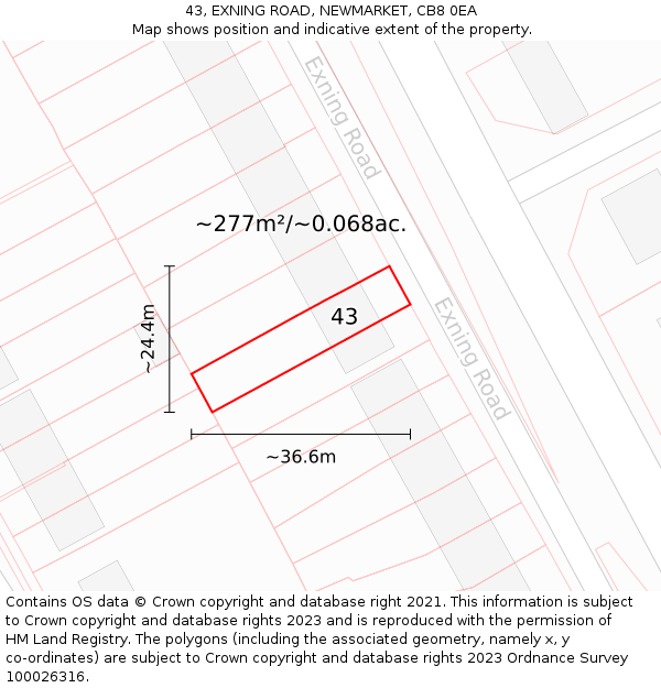 43, EXNING ROAD, NEWMARKET, CB8 0EA: Plot and title map