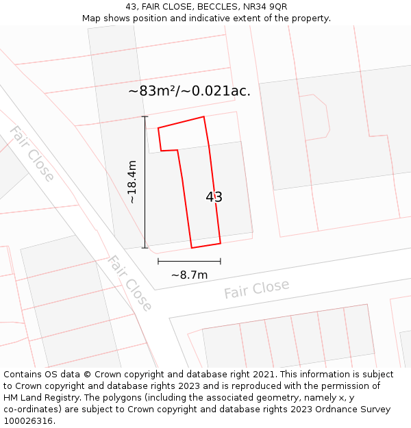 43, FAIR CLOSE, BECCLES, NR34 9QR: Plot and title map