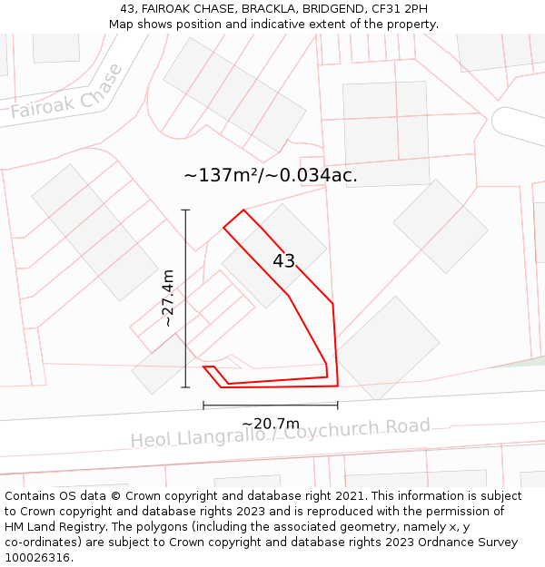 43, FAIROAK CHASE, BRACKLA, BRIDGEND, CF31 2PH: Plot and title map