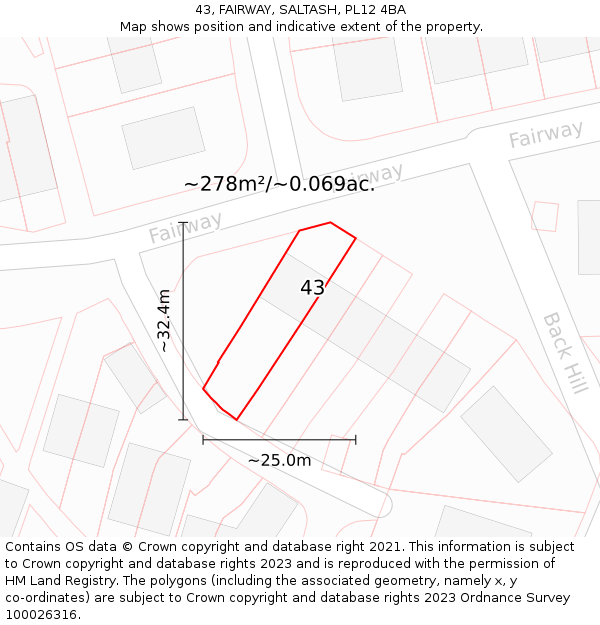 43, FAIRWAY, SALTASH, PL12 4BA: Plot and title map