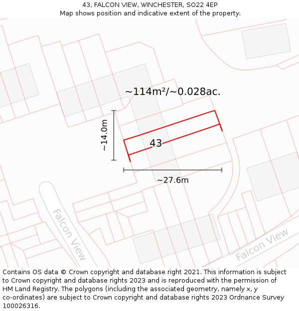 43, FALCON VIEW, WINCHESTER, SO22 4EP: Plot and title map