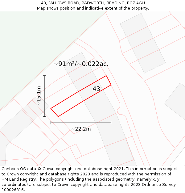 43, FALLOWS ROAD, PADWORTH, READING, RG7 4GU: Plot and title map