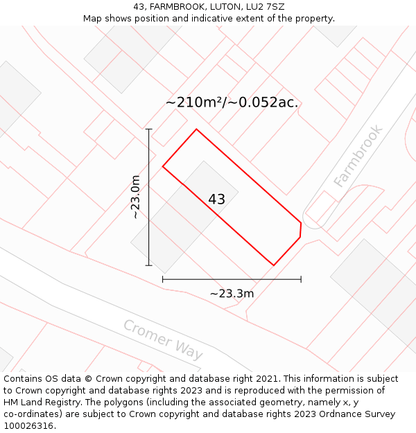 43, FARMBROOK, LUTON, LU2 7SZ: Plot and title map