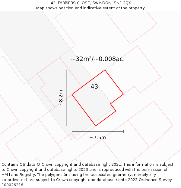 43, FARRIERS CLOSE, SWINDON, SN1 2QX: Plot and title map