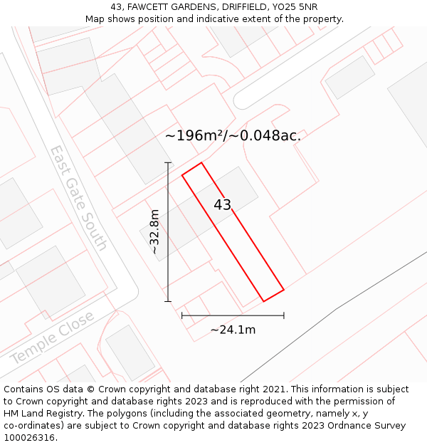 43, FAWCETT GARDENS, DRIFFIELD, YO25 5NR: Plot and title map