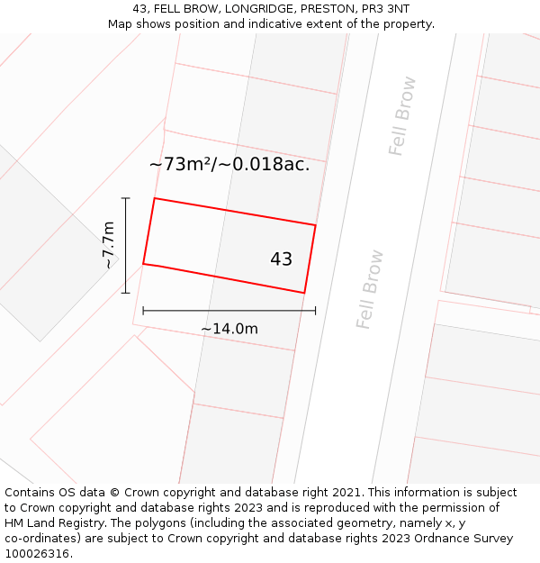 43, FELL BROW, LONGRIDGE, PRESTON, PR3 3NT: Plot and title map