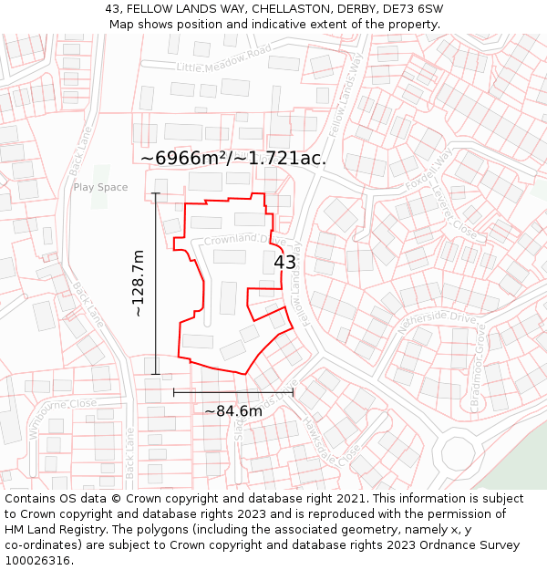43, FELLOW LANDS WAY, CHELLASTON, DERBY, DE73 6SW: Plot and title map