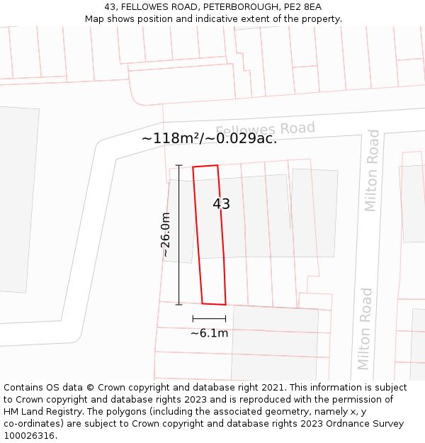 43, FELLOWES ROAD, PETERBOROUGH, PE2 8EA: Plot and title map